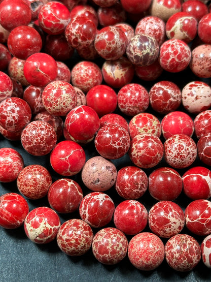 Natural Sea Sediment Jasper Gemstone Bead 6mm 8mm 10mm Round Beads, Beautiful Red Beige Color Imperial Jasper Beads Full Strand 15.5"