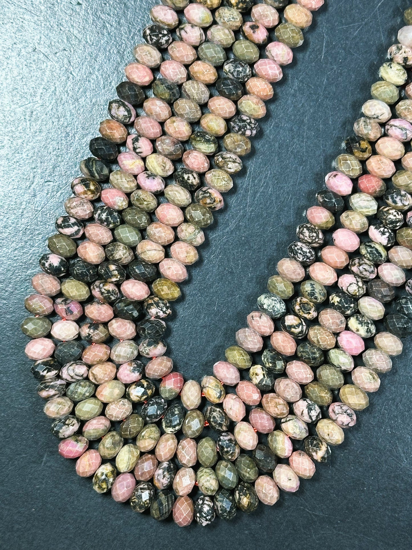 Natural Rhodonite Gemstone Bead Faceted 7x5mm Rondelle Shape, Beautiful Natural Black Pink Color Rhodonite Gemstone Bead, Full Strand 15.5"