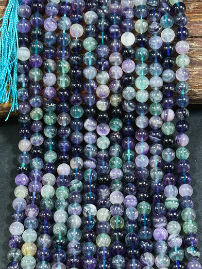 Natural Dark Fluorite Gemstone Bead 6mm 8mm 10mm Round Beads, Gorgeous Natural Multicolor Green Purple Blue Fluorite Beads Full Strand 15.5"