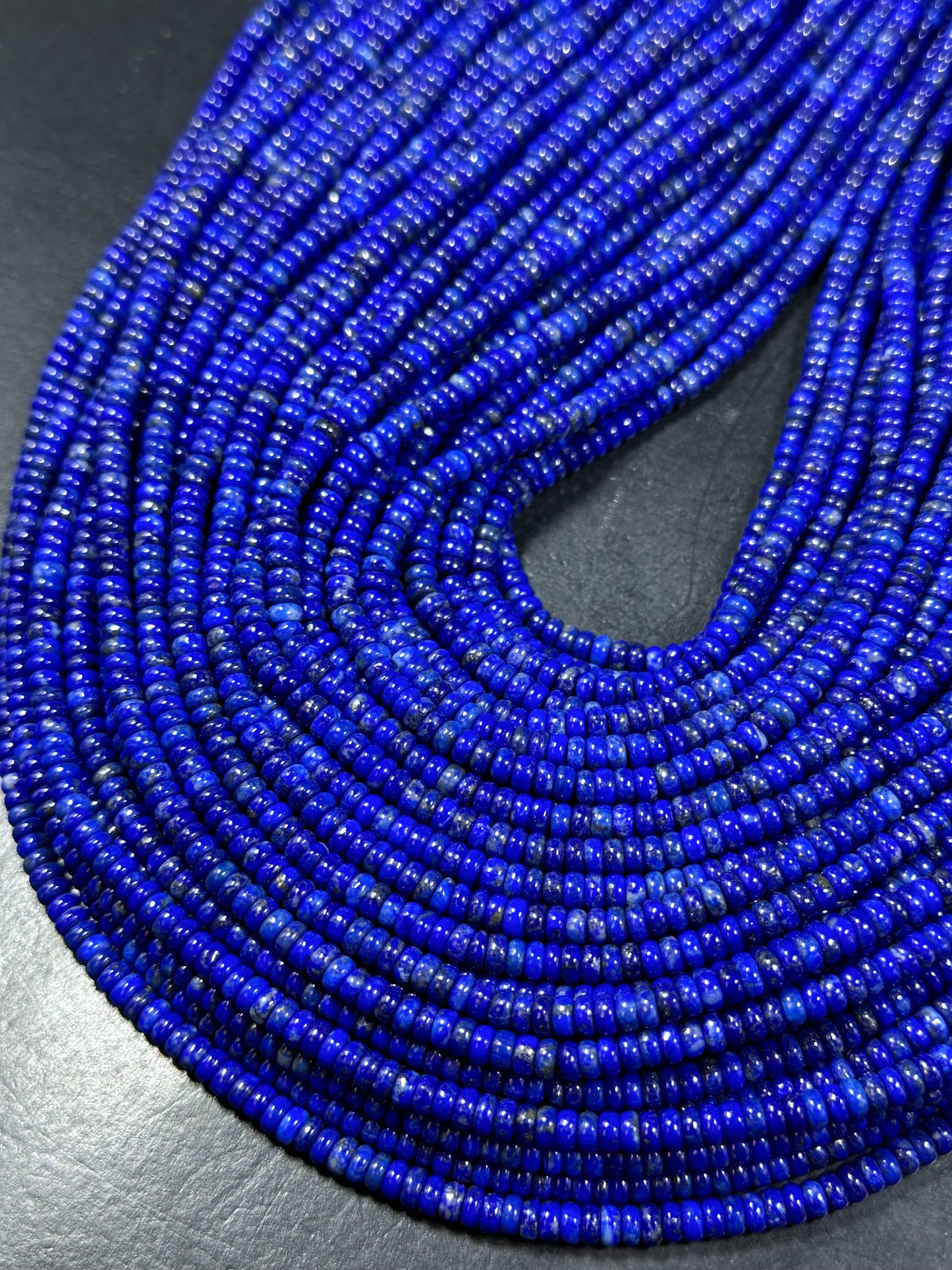 Natural Lapis Lazuli Gemstone Bead Smooth 4x2mm Rondelle Shape Beads, Gorgeous Natural Royal Blue Color Lapis Beads, Excellent Quality 15.5"