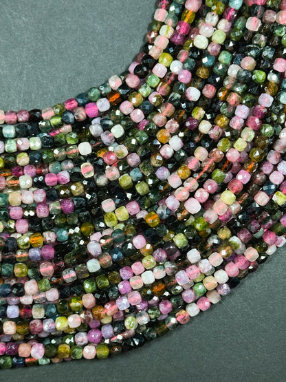 Natural Tourmaline Gemstone Bead Faceted 4mm Cube Shape, Gorgeous Multicolor Tourmaline Gemstone Beads Excellent Quality Full Strand 15.5"