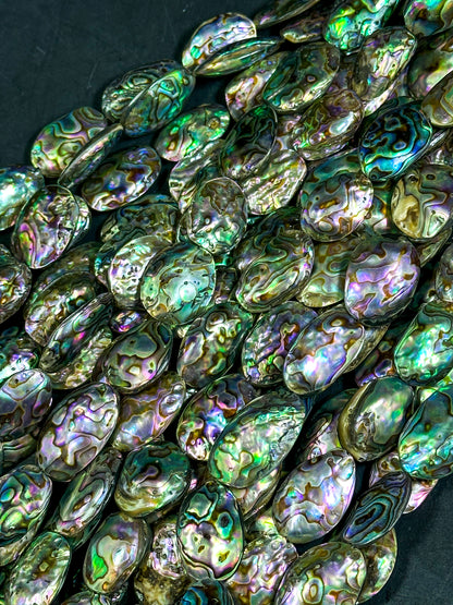 AAA Natural Abalone Shell Bead 26x20mm Oval Shape, Gorgeous Natural Rainbow Peacock Color Abalone Shell Excellent Quality Full Strand 15.5"