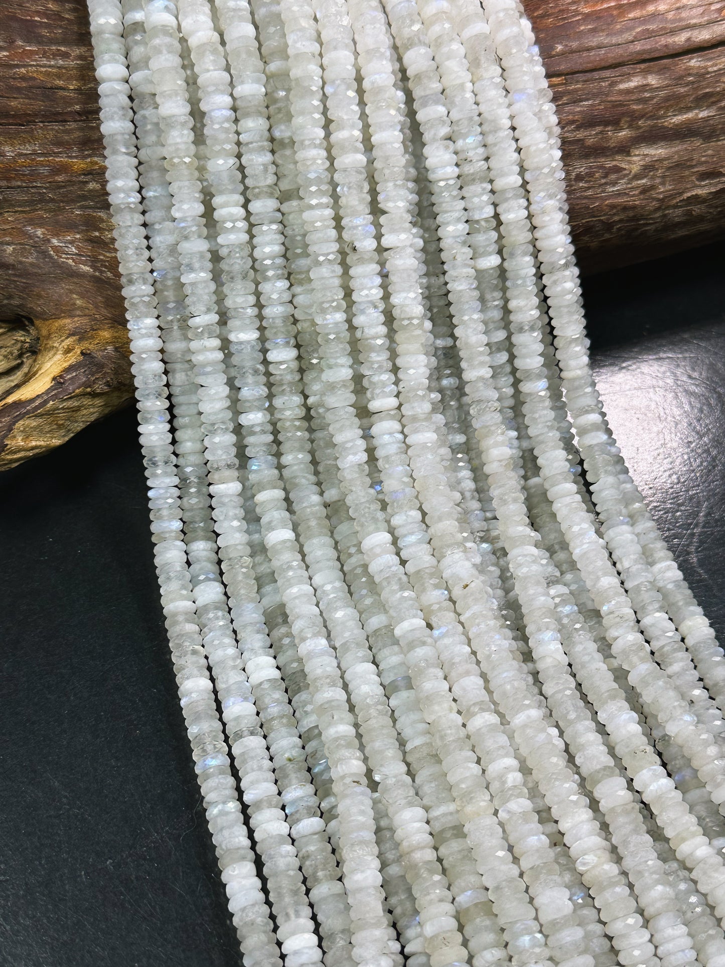 Natural Moonstone Gemstone Bead Faceted 6x2mm Rondelle Shape, Beautiful Natural White Color Blue Flash Moonstone Beads, Full Strand 15.5"