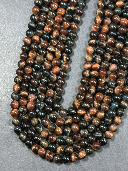 Natural Multicolor Tiger Eye Gemstone 6mm Round Beads, Gorgeous Multicolor Reddish Brown Navy Blue Color Tiger Eye Gemstone Beads 15.5"