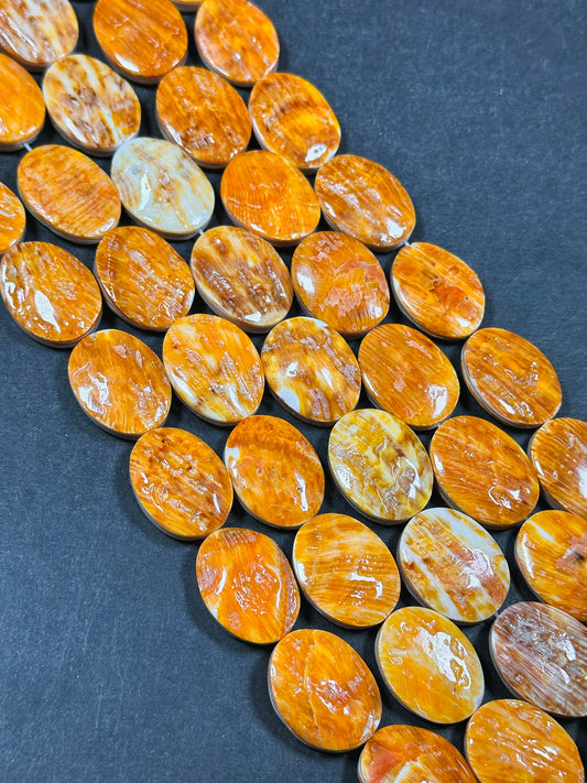 AAA Natural Spiny Oyster Shell Bead 24x18mm Oval Shape, Gorgeous Natural Orange Yellow Color Spiny Oyster Shell Beads Excellent Quality 7.5"