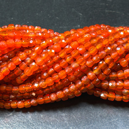 AAA Natural Carnelian Gemstone Bead Faceted 4mm Cube Shape Bead, Beautiful Natural Red Orange Color Carnelian Stone Beads Full Strand 15.5"