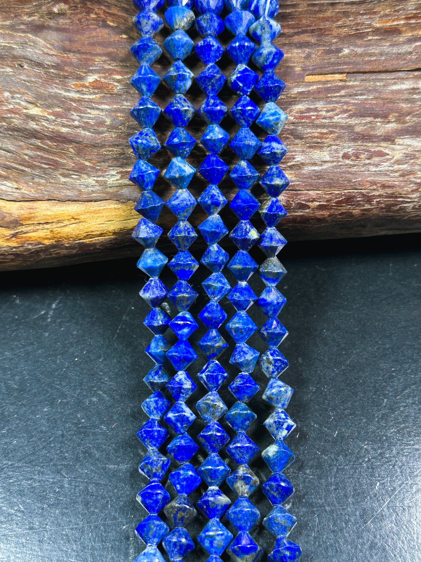 Natural Lapis Lazuli Gemstone Bead Faceted 8mm Bicone Diamond Shape Bead, Beautiful Natural Royal Blue Color Lapis Beads, Full Strand 15.5"