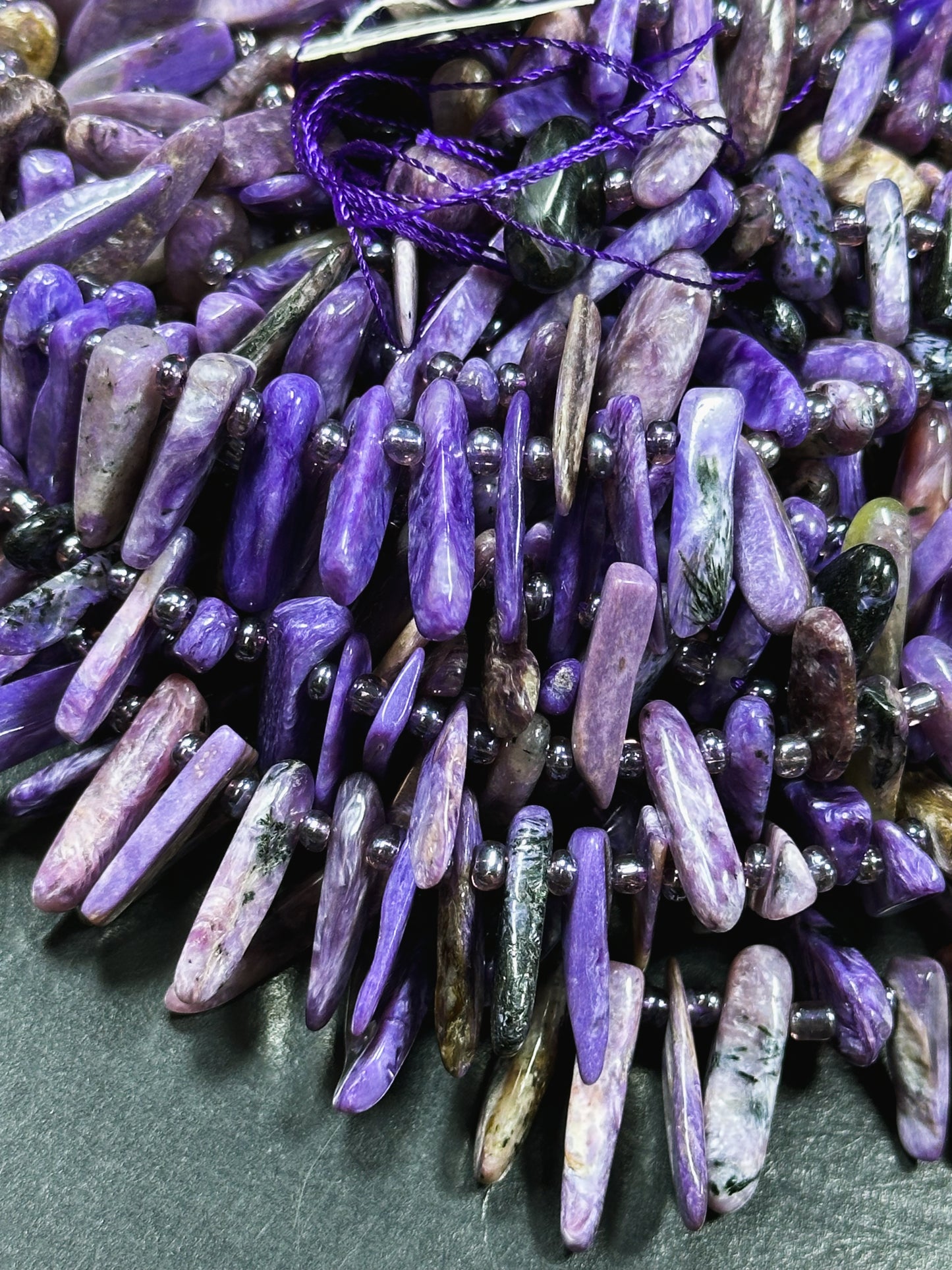 Natural Charoite Gemstone Bead Graduated Stick Shape, Beautiful Natural Purple Black Color Charoite Beads, Great Quality Full Strand 15.5"