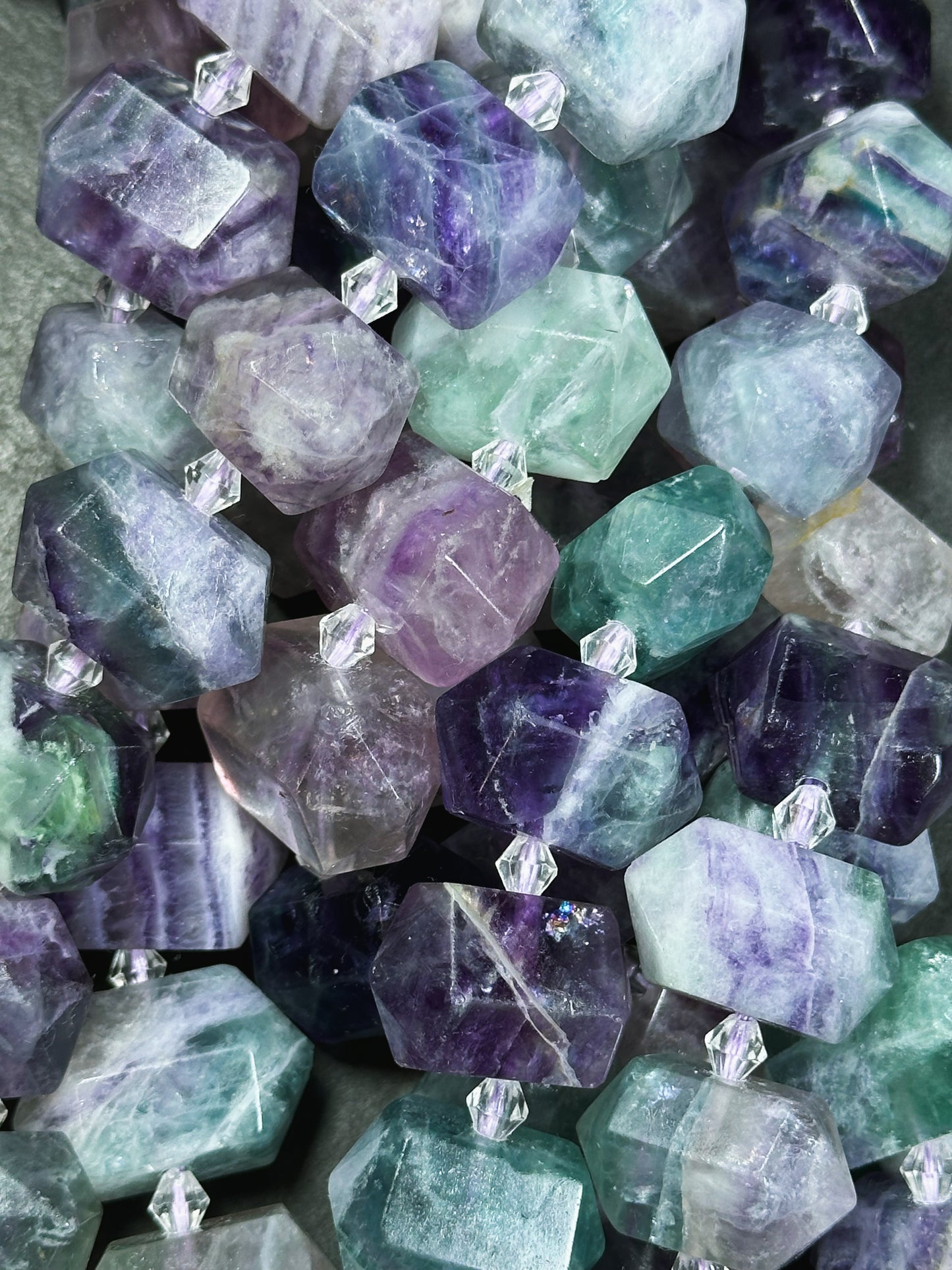 Natural Fluorite Gemstone Bead Faceted 25x16mm Double Point Barrel Shape, Beautiful Natural Multicolor Purple Green Fluorite Beads 15.5"