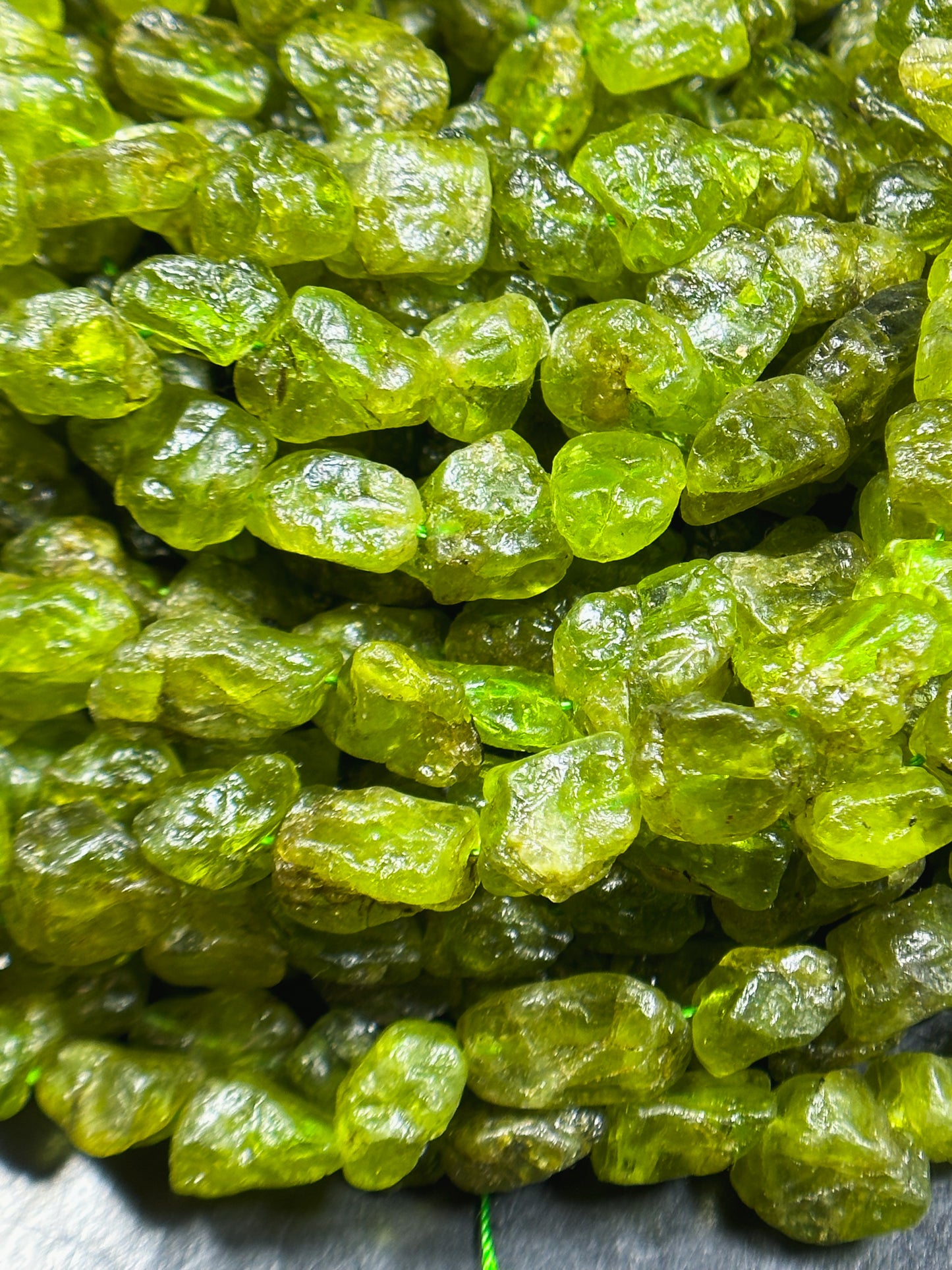 Natural Raw Green Peridot Gemstone Bead Freeform Nugget Shape Bead, Beautiful Natural Green Peridot Gemstone Beads Full Strand 15.5"