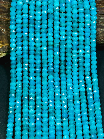 AA Natural Amazonite Gemstone Bead Faceted 8x6mm Rondelle Shape, Gorgeous Natural Blue Green Color Amazonite Great Quality Full Strand 15.5"