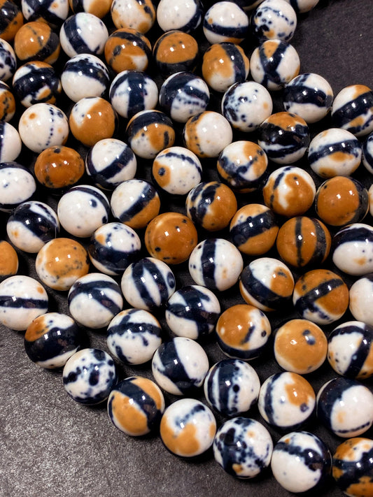 Beautiful Rain Flower Stone Bead 4mm 8mm 10mm 12mm Round Beads, Gorgeous Multicolor Orange Black White Rain Flower Beads Full Strand 15.5"