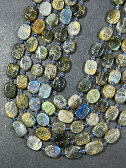 Natural Labradorite Gemstone Bead 15x11mm Oval Shape Bead, Gorgeous Natural Gray Brown Color, Blue Rainbow Flash Labradorite Beads 15.5"