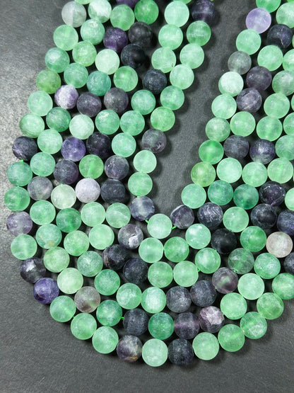 Natural Matte Fluorite Gemstone Bead 4mm 6mm 8mm 10mm 12mm Round Beads, Beautiful Natural Matte Green Purple Fluorite Beads 15.5" Strand