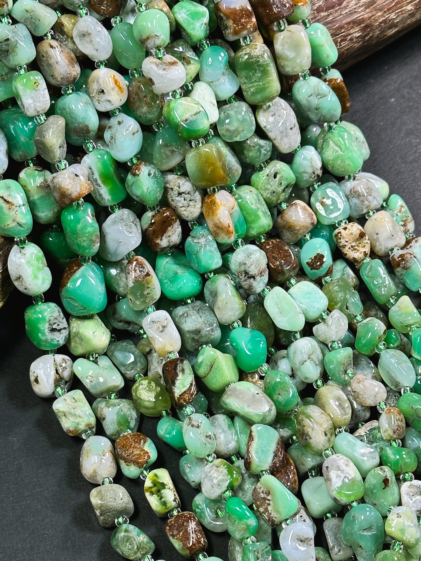 Natural Chrysoprase Gemstone Freeform Pebble Nugget Beads, Beautiful Natural Green Brown Color Great Quality Chrysoprase Full Strand 15.5"