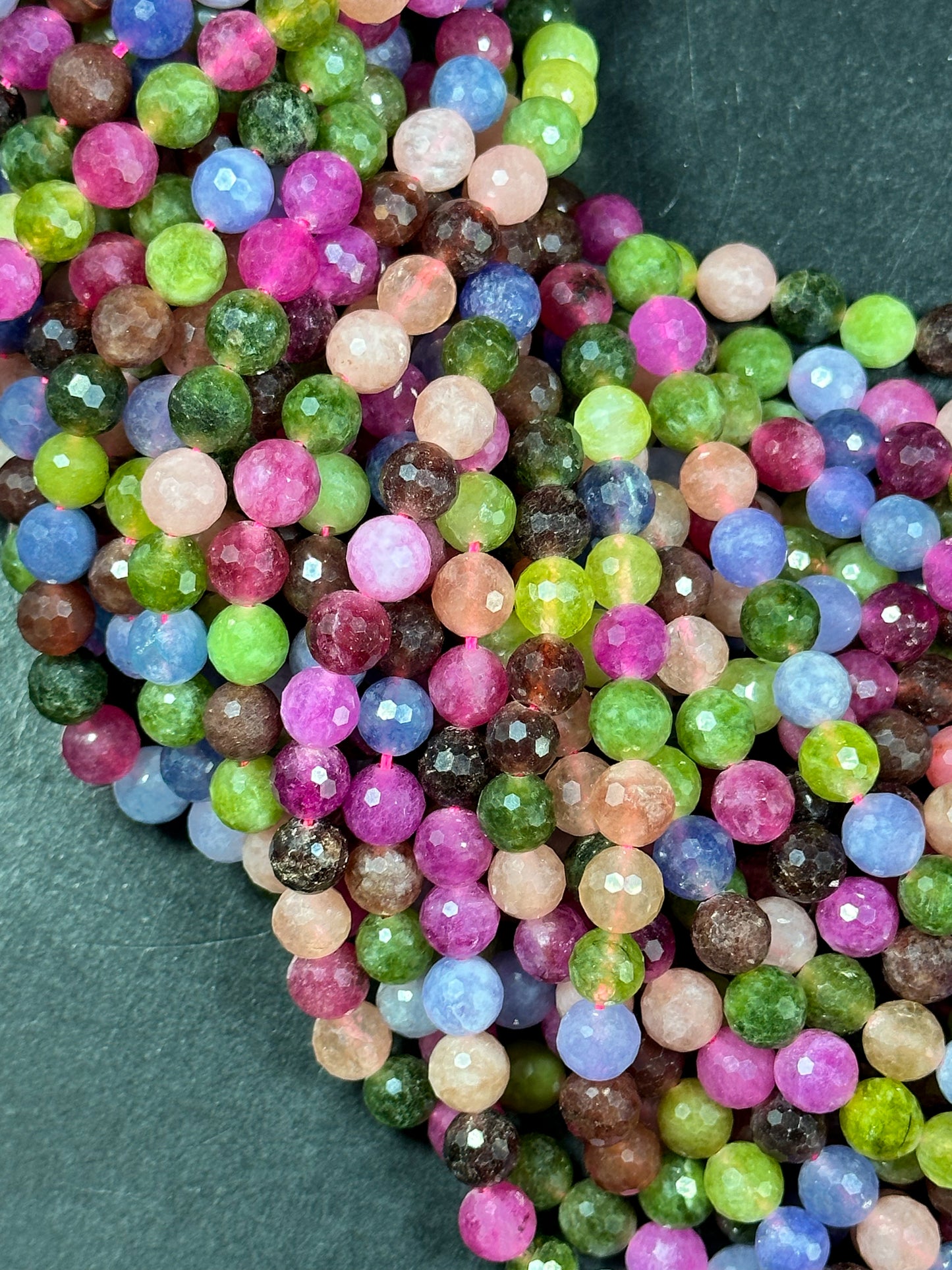 NATURAL Tourmaline Gemstone Bead Faceted 8mm 10mm Round Bead, Gorgeous Multicolor Tourmaline Gemstone Beads Full Strand 15.5" Great Quality Beads