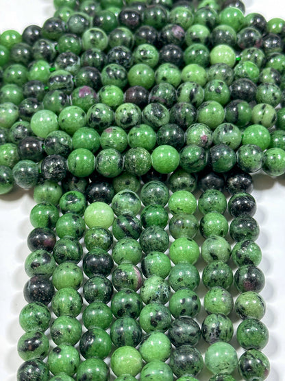 NATURAL Ruby Zoisite Gemstone Bead 4mm 6mm 8mm 10mm Round Beads, Beautiful Green Ruby Red Color Zoisite Gemstone, Full Strand 15.5"