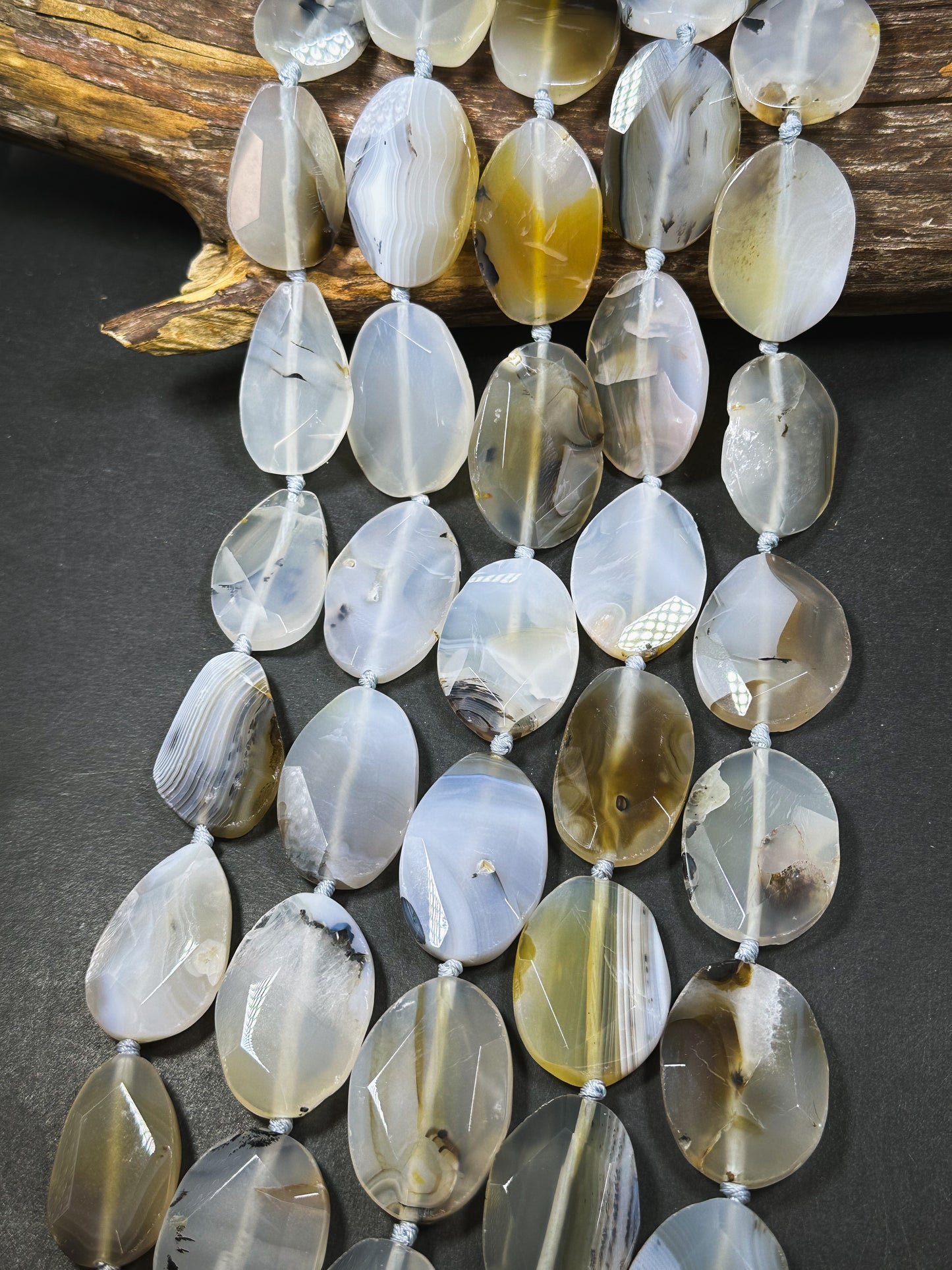 Natural Botswana Agate Gemstone Bead Freeform Faceted Oval Shape, Gorgeous Natural Gray Beige Color Botswana Agate Excellent Quality 15.5"