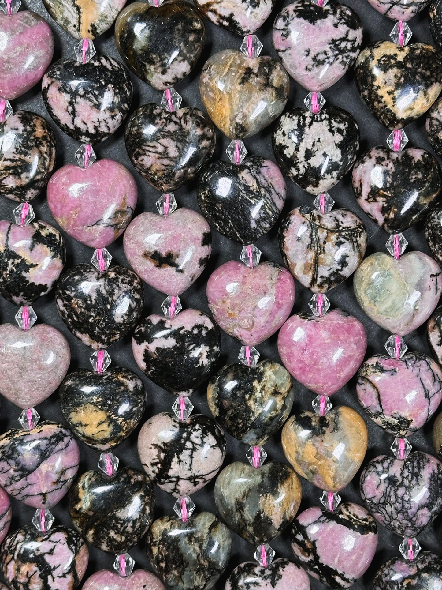 Natural Rhodonite Gemstone Bead 20mm Heart Shape Bead, Gorgeous Natural Pink Black Color Rhodonite Bead, Excellent Quality Full Strand 15.5"