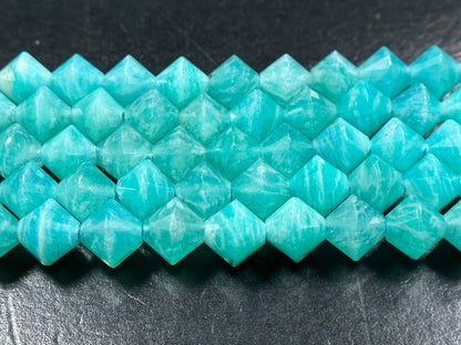 Natural Amazonite Gemstone Bead Faceted 8mm Bicone Diamond Shape Bead, Beautiful Natural Blue-Green Color Amazonite Beads, Full Strand 15.5"