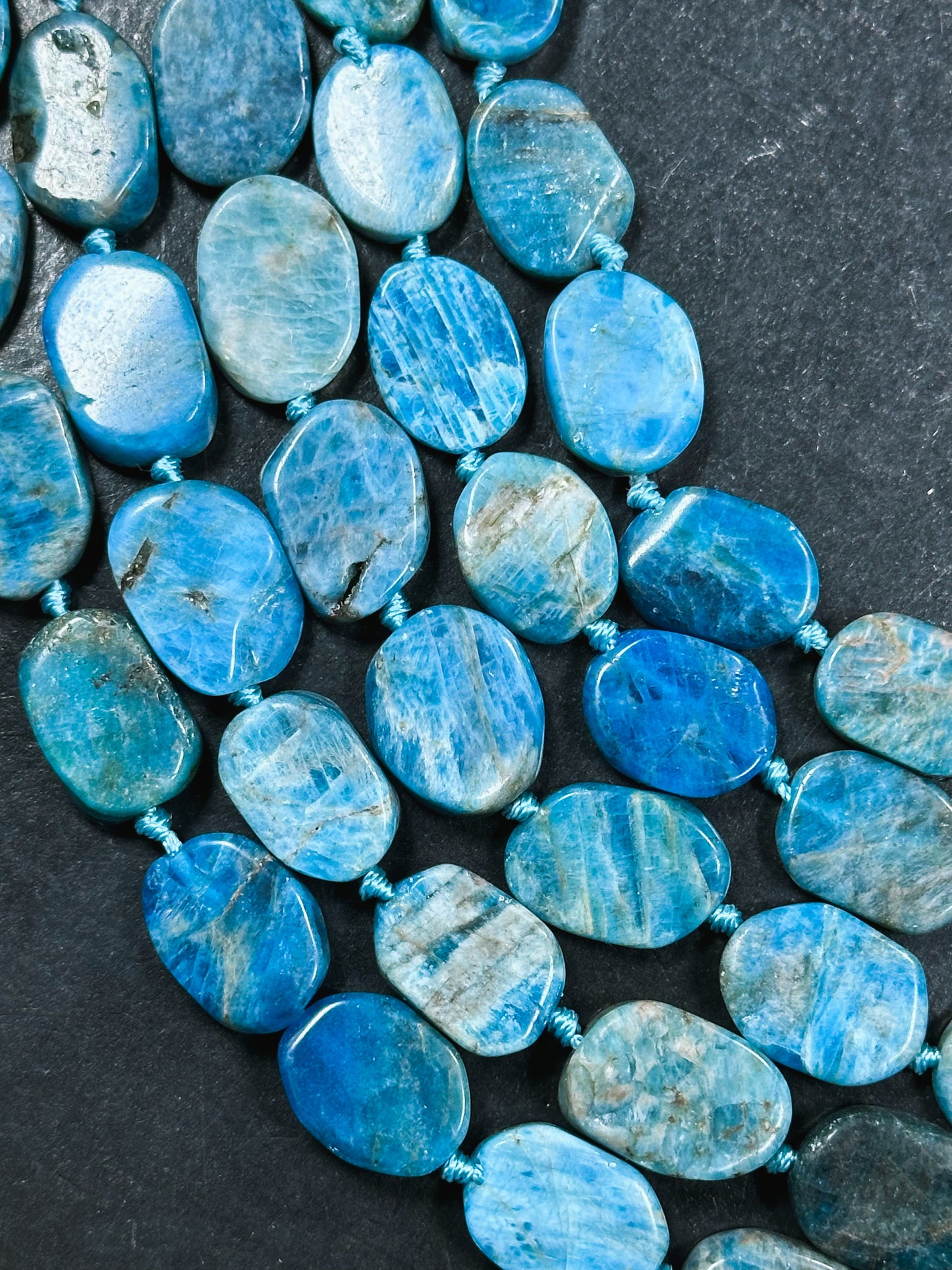 AAA Natural Apatite Gemstone Bead 16x11mm Oval Tablet Shape Bead, Beautiful Natural Blue Color Apatite Beads Excellent Quality 15.5" Strand