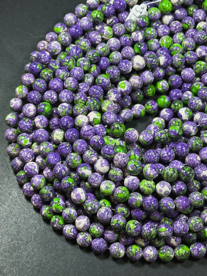 Beautiful Rain Flower Stone Bead 4mm 6mm 8mm 10mm Round Beads, Gorgeous Multicolor Purple Green Color Rain Flower Bead Full Strand 15.5"