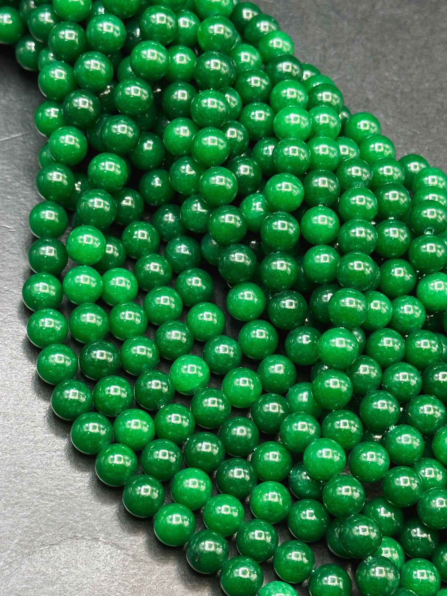 Natural Green Jade Gemstone Bead Smooth 6mm 8mm 10mm Round Beads, Gorgeous Natural Deep Green Color Jade Gemstone Bead Full Strand 15.5"