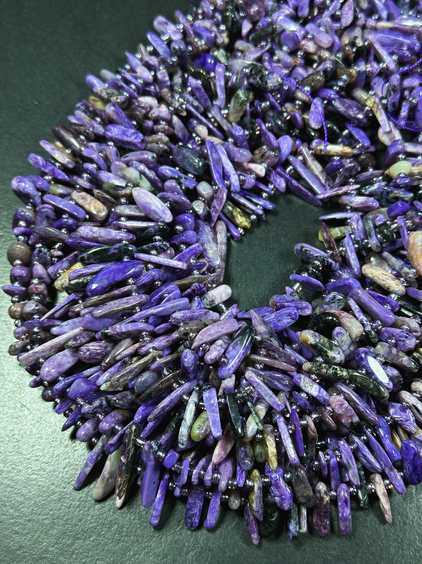 Natural Charoite Gemstone Bead Graduated Stick Shape, Beautiful Natural Purple Black Color Charoite Beads, Great Quality Full Strand 15.5"