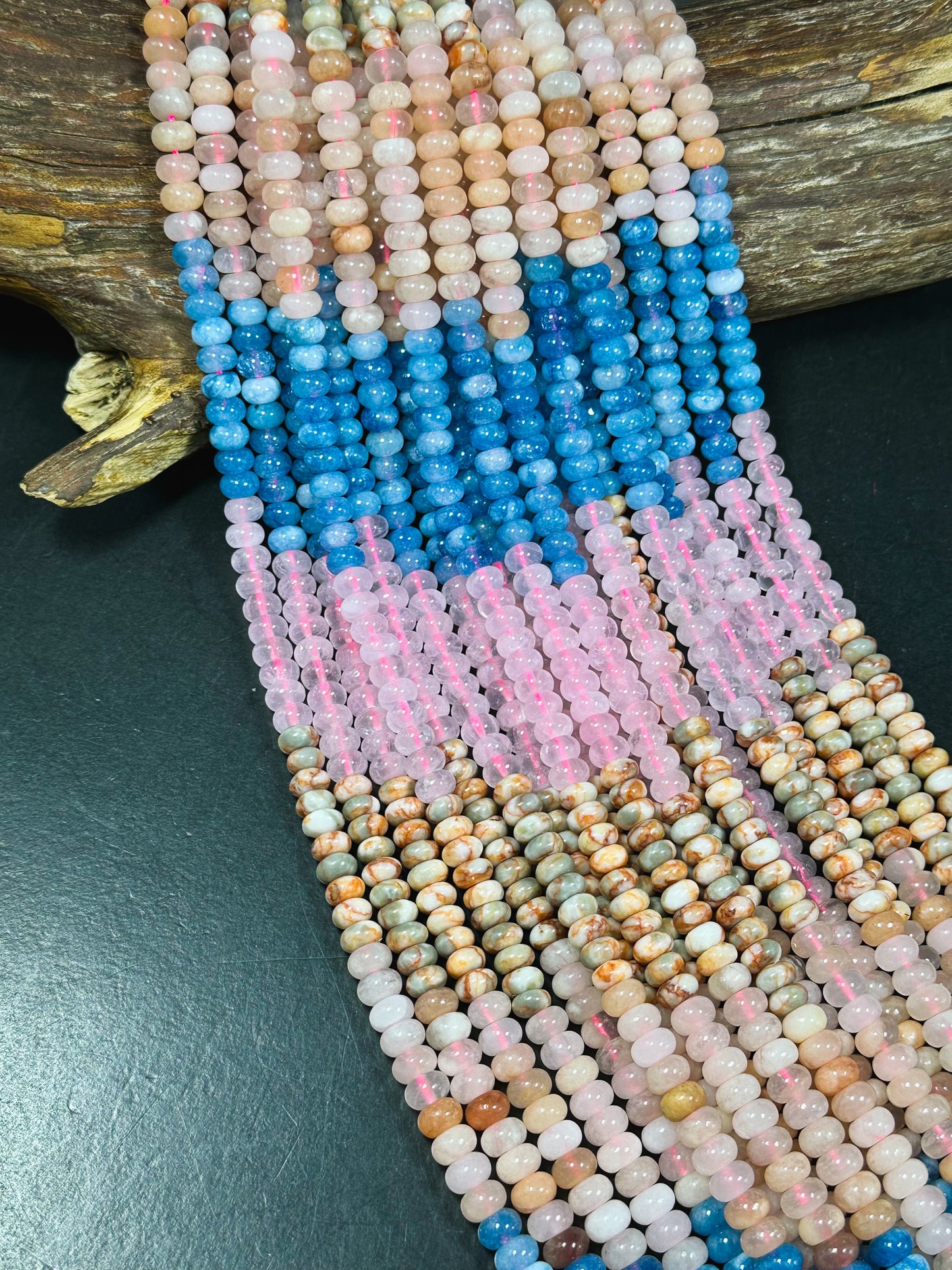 Natural Mixed Gemstone Beads 8x5mm Rondelle Shape, Beautiful Rose Quartz Jasper Flower Agate Blue Apatite Gemstone Beads, Full Strand 15.5"