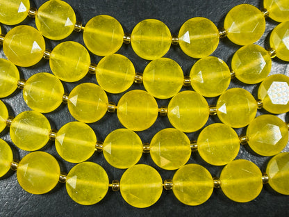 Natural Yellow Jade Gemstone Bead Faceted 12mm Coin Shape Bead, Gorgeous Natural Yellow Jade Gemstone Bead, Great Quality Full Strand 15.5"