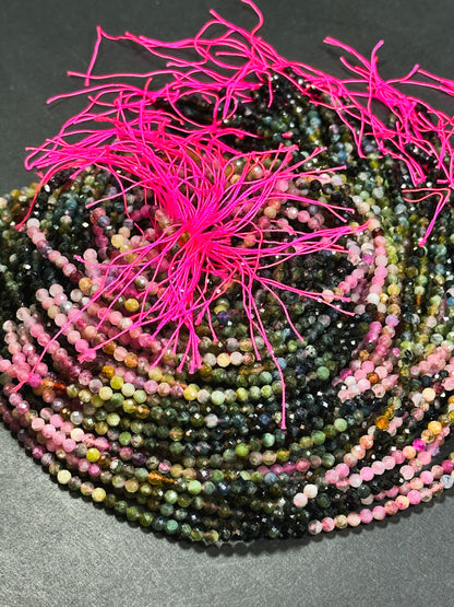 Natural Tourmaline Gemstone Bead Faceted 3.5mm Round Bead, Beautiful Multicolor Tourmaline Gemstone Beads, Great Quality Full Strand 15.5"