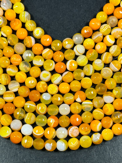 NATURAL Botswana Agate Gemstone Bead Faceted 6mm 8mm 10mm 12mm Round Beads, Beautiful Orange Yellow Color Gemstone Beads Full Strand 15.5"