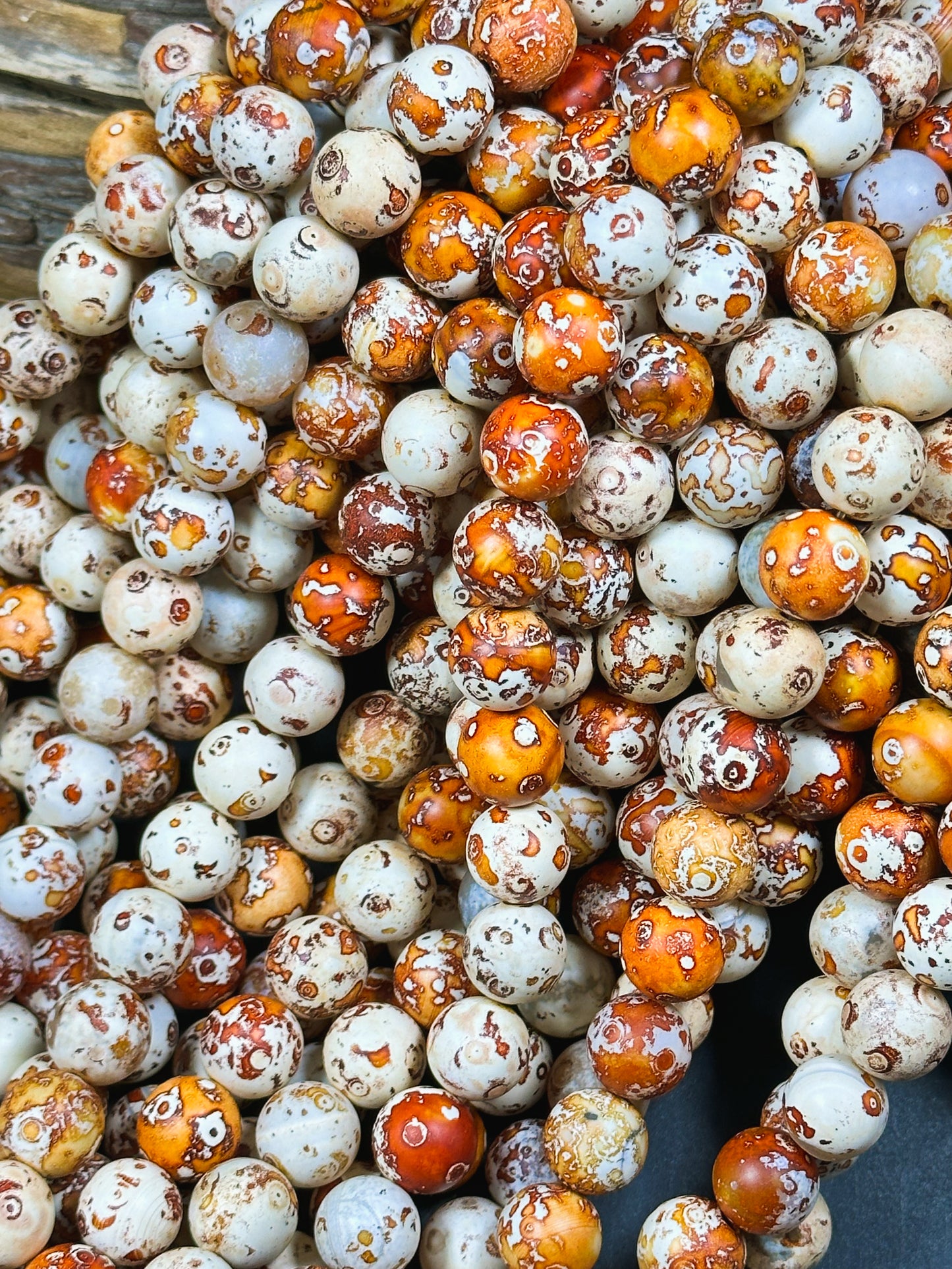 NATURAL Tibetan Gemstone Bead 12mm Round Beads, Beautiful Beige Orange Brown Color Tibetan Gemstone Beads, Excellent Quality Beads 15.5"