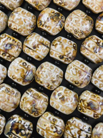 Beautiful Hand Painted Porcelain Beads, 22x20mm Unique Hand Painted Beige Porcelain Square Shape Beads, Gorgeous Beige Porcelain Beads 8"