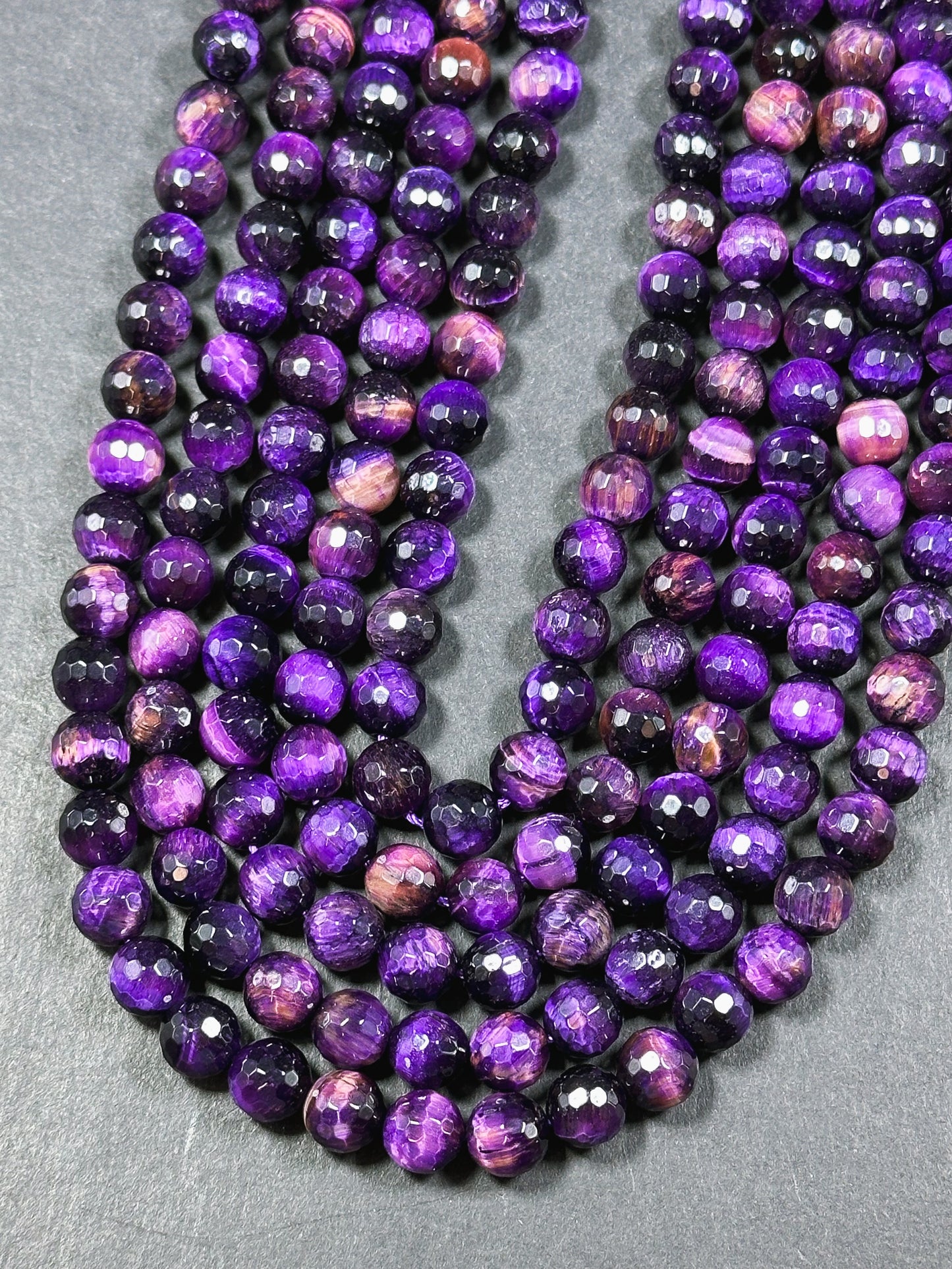 Natural Purple Tiger Eye Gemstone Bead Faceted 8mm Round Beads, Beautiful Purple Color Tiger Eye Gemstone Bead, Great Quality 15.5" Strand