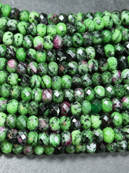 Natural Ruby Zoisite Gemstone Bead Faceted 8x5mm Rondelle Beads, Beautiful Natural Green Ruby Red Ruby Zoisite Beads Excellent Quality 15.5"