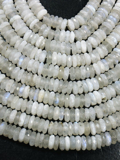 Natural Moonstone Gemstone Bead Faceted 6x2mm Rondelle Shape, Beautiful Natural White Color Blue Flash Moonstone Beads, Full Strand 15.5"