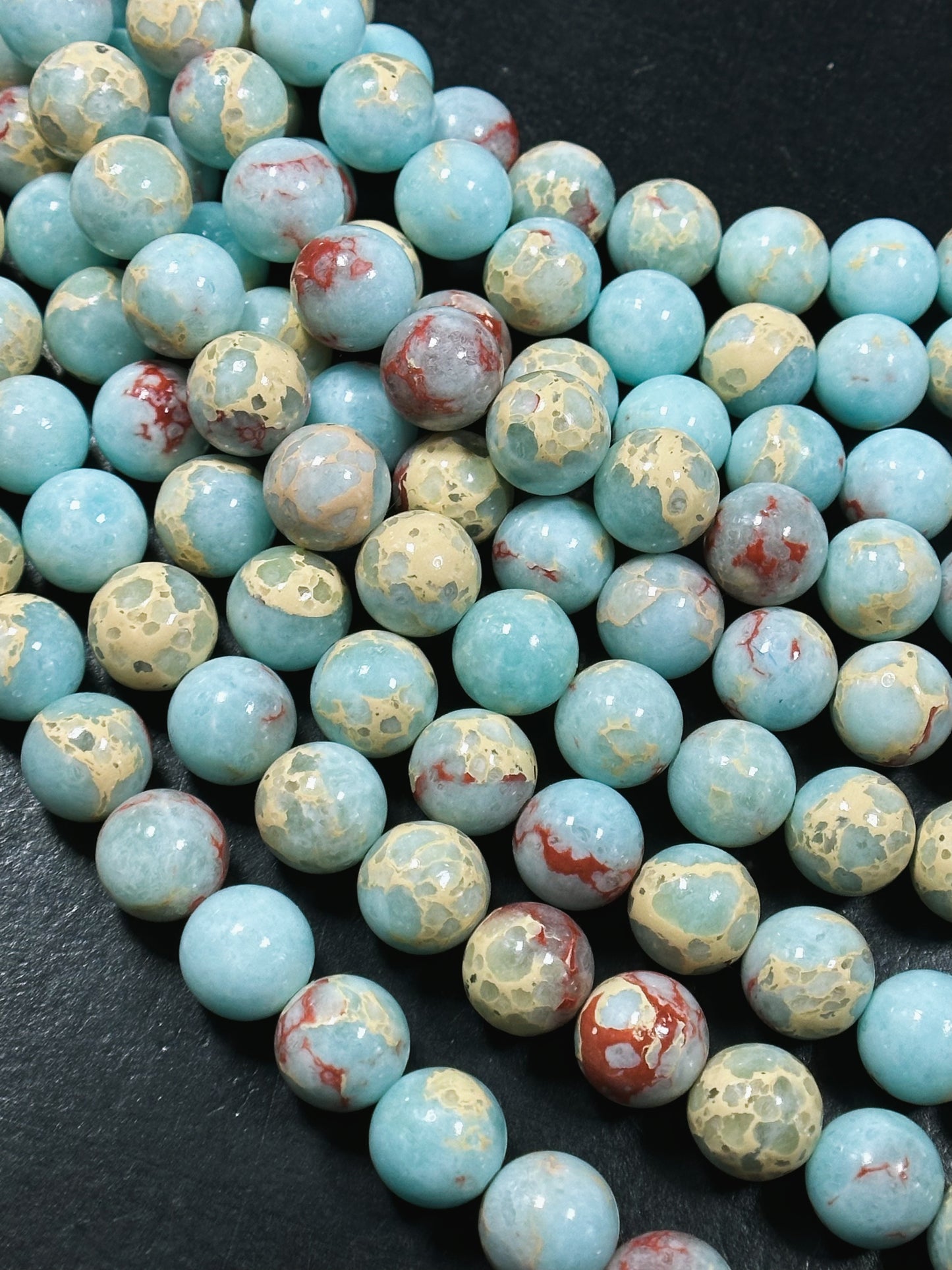 Natural Sea Sediment Jasper Gemstone Bead 6mm 8mm 10mm Round Beads, Beautiful Blue Red Beige Color Imperial Jasper Beads Full Strand 15.5"