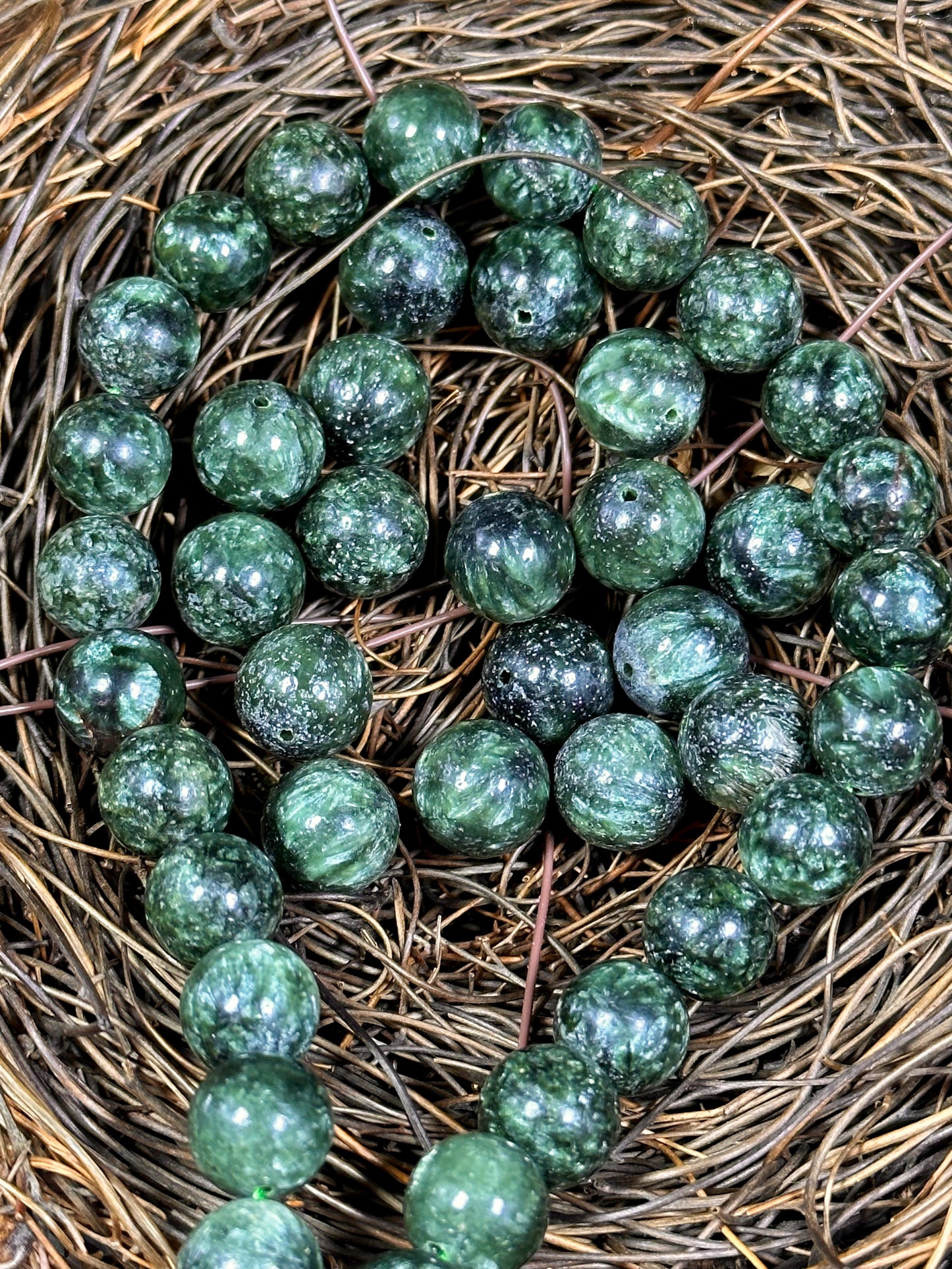 AAA Natural Seraphinite Gemstone Beads 10mm 11mm 12mm Round Beads, Beautiful Natural Green Color Seraphinite Gemstone Beads, LOOSE BEADS