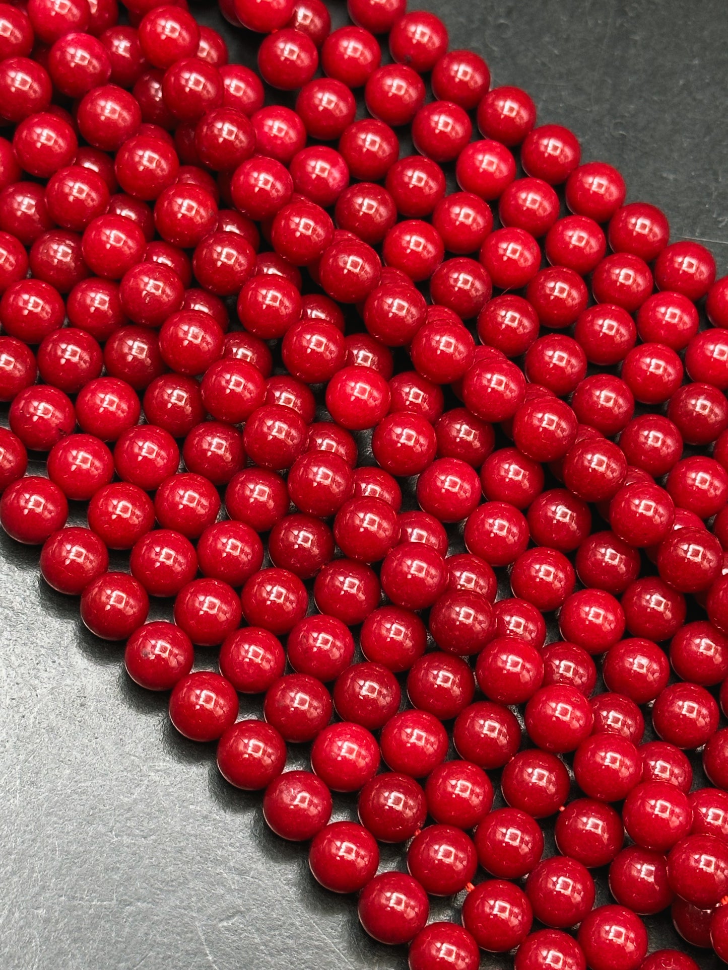 Natural Red Jade Gemstone Bead Smooth 6mm 8mm 10mm Round Beads, Gorgeous Deep Red Color Jade Gemstone Beads Full Strand 15.5"