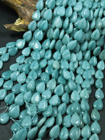 Natural Green Jade Gemstone Bead 20x15mm Teardrop Shape, Beautiful Burma Color Green Jade Gemstone Bead, Excellent Quality Full Strand 15.5"