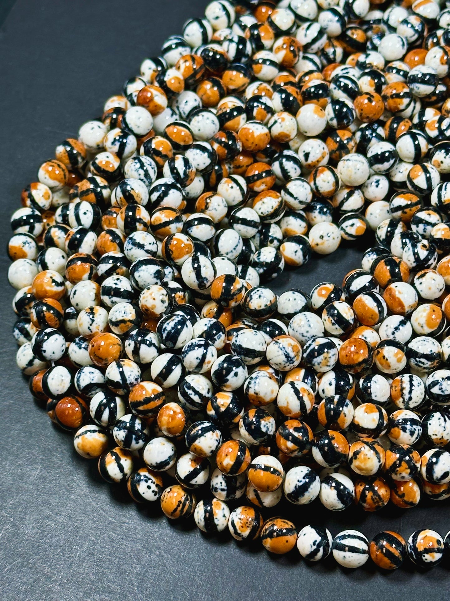 Beautiful Rain Flower Stone Bead 4mm 6mm 8mm 10mm Round Beads, Gorgeous Multicolor Orange Black White Rain Flower Beads Full Strand 15.5"