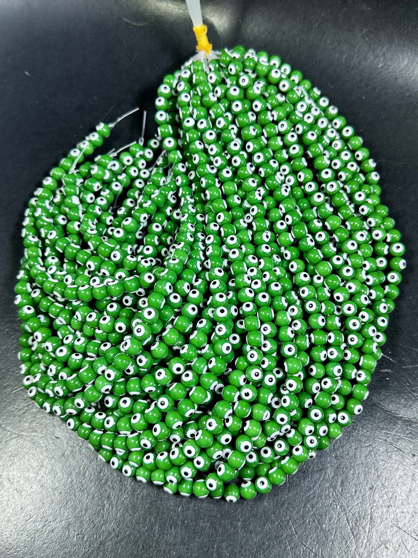 Beautiful Green Evil Eye Glass Beads 6mm 8mm Round Beads, Beautiful Green Evil Eye Amulet Glass Beads, Full Strand Evil Eye Glass Beads