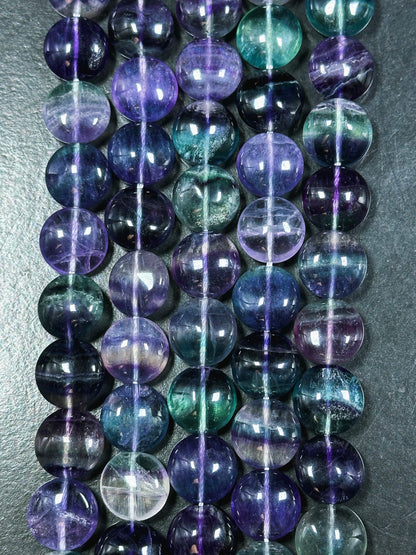 AAA Natural Fluorite Gemstone Bead 14mm Coin Shape, Beautiful Natural Purple Green Color Fluorite Gemstone Bead, Excellent Quality 15.5"