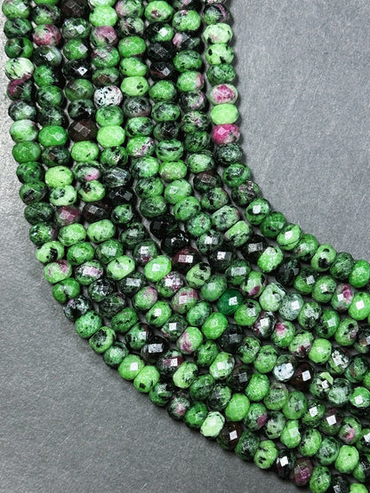 Natural Ruby Zoisite Gemstone Bead Faceted 8x5mm Rondelle Beads, Beautiful Natural Green Ruby Red Ruby Zoisite Beads Excellent Quality 15.5"