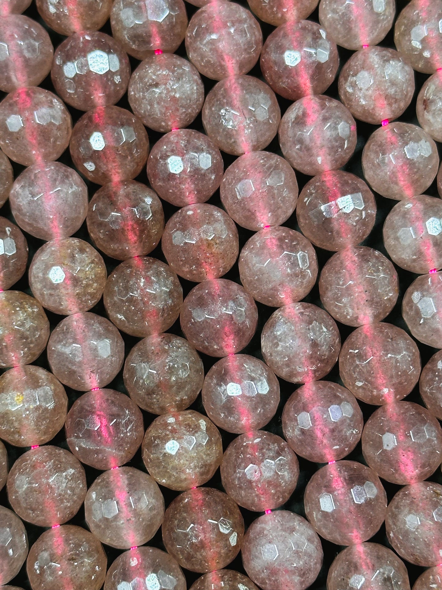 Natural Strawberry Quartz Gemstone Bead Faceted 6mm 8mm 10mm 12mm Round Beads, Beautiful Pink Red Strawberry Quartz Bead Full Strand 15.5"