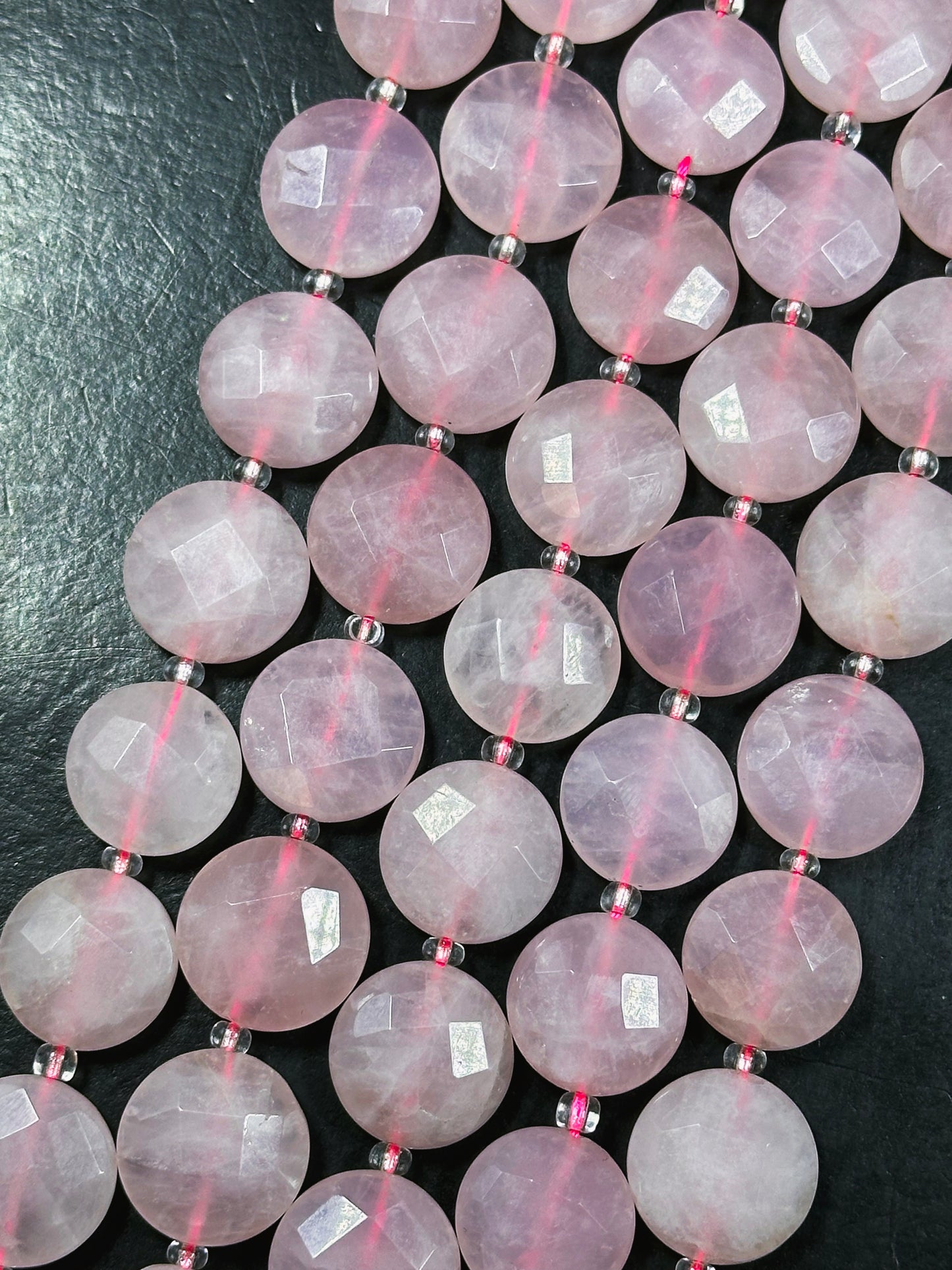 Natural Rose Quartz Gemstone Bead Faceted 18mm Coin Shape, Beautiful Natural Pink Color Rose Quartz Bead, Great Quality Full Strand 15.5"