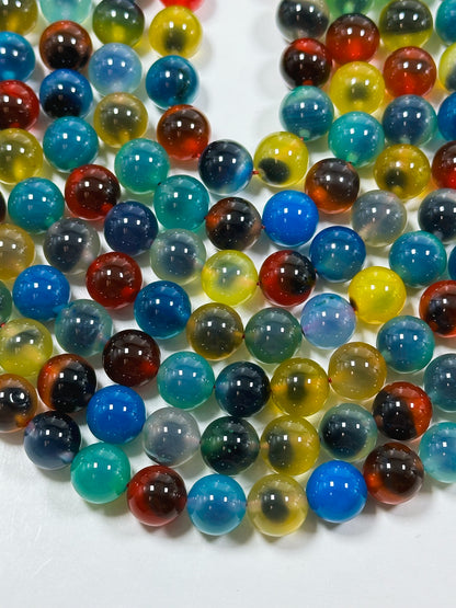 Natural Rainbow Sugar Heart Candy Agate Gemstone Beads 6mm 8mm 10mm Round Beads, Beautiful Multicolor Rainbow Agate Gemstone Beads Full 15.5" Strand