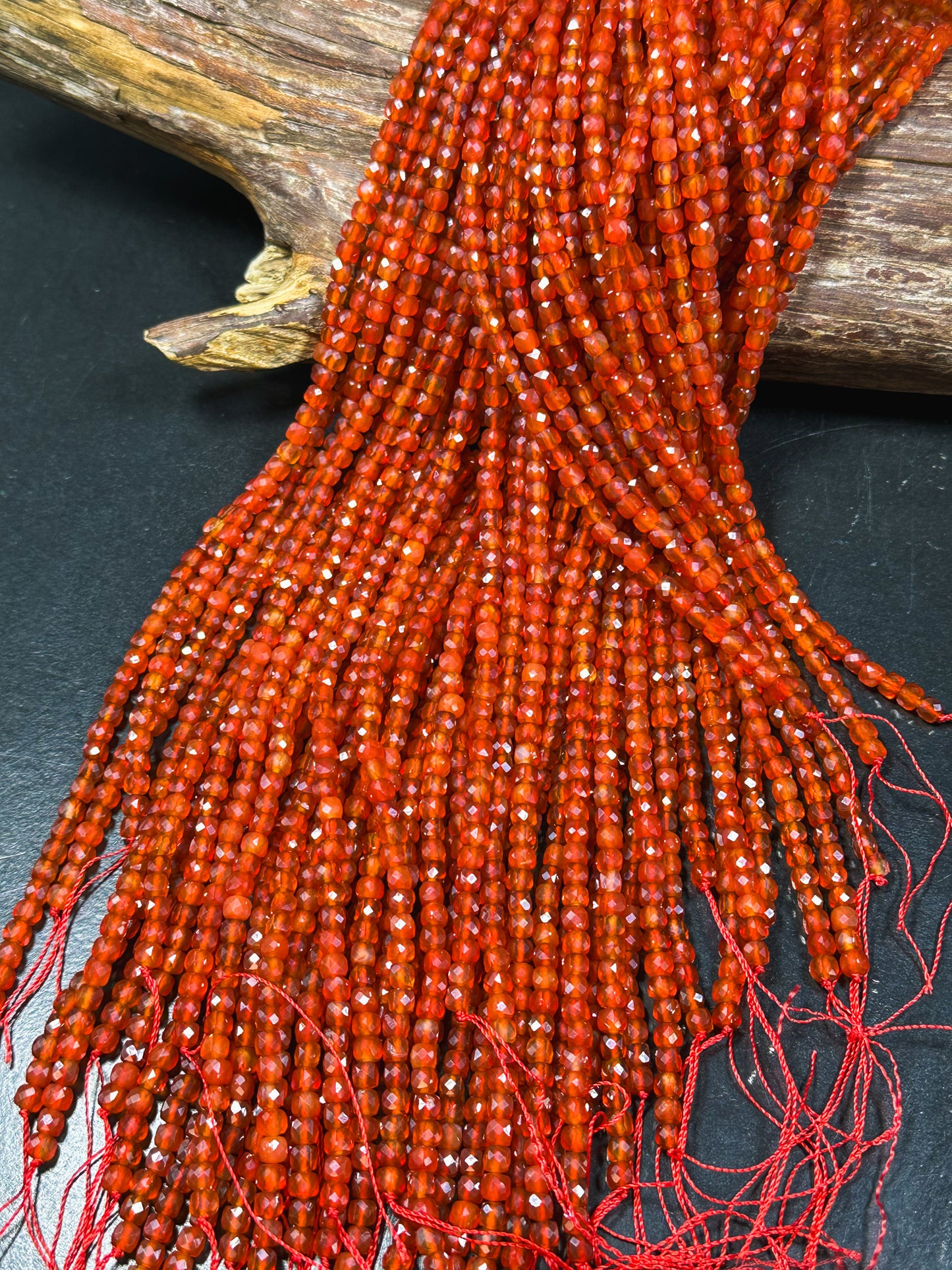 AAA Natural Carnelian Gemstone Bead Faceted 4mm Cube Shape Bead, Beautiful Natural Red Orange Color Carnelian Stone Beads Full Strand 15.5"