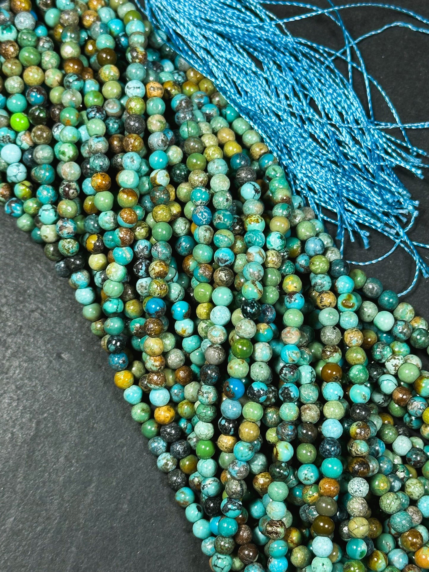 Natural Turquoise Gemstone Bead 4mm Round Beads, Beautiful Natural Blue Green Color Hubei Chinese Turquoise Stone Beads Full Strand 15.5"